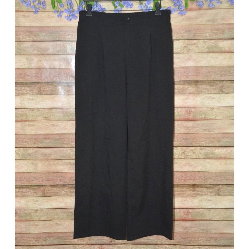 Black Flowey Wide Leg Elastic Waist Casual Pants Size L Closet Staple Career